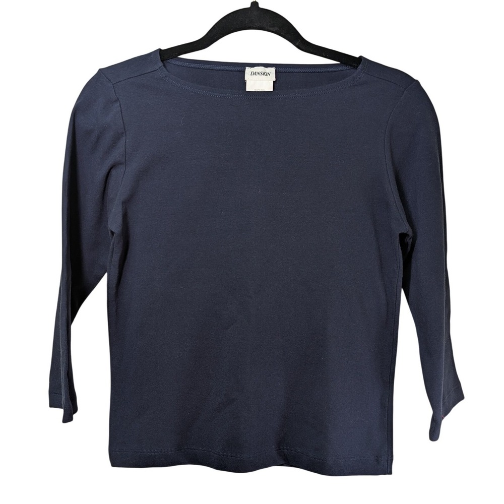 NWT Danskin Adult Small Navy Boat Neck Long Sleeve Top Balletcore Dance Women's